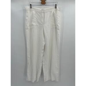 SALE Chico's Wide Leg Pants Sz 3 (XL) White 100% Linen Classic Preppy Resort